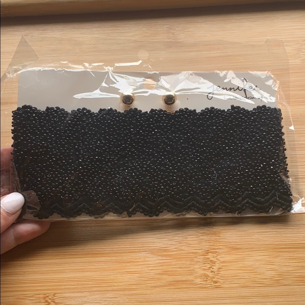 Black beaded choker with earrings set